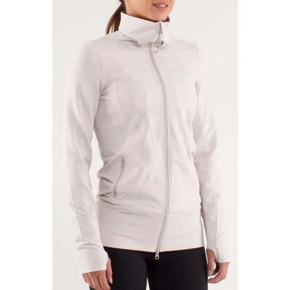 Lululemon In Stride Heathered Dune gray Sweatshirt TRACK JACKET sz 4